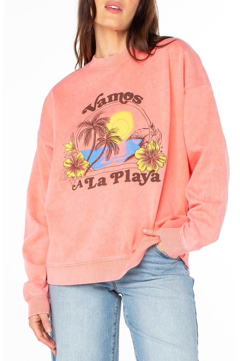 Line-Up Playa Oversize Graphic Sweatshirt, Main, color, SUGAR CORAL SOLID