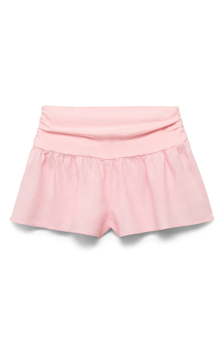 MANGO Draped Waist Linen Blend Shorts, Main, color, Pastel Pink