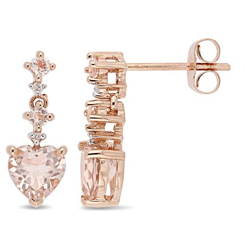 Morganite & Diamond Heart Drop Earrings