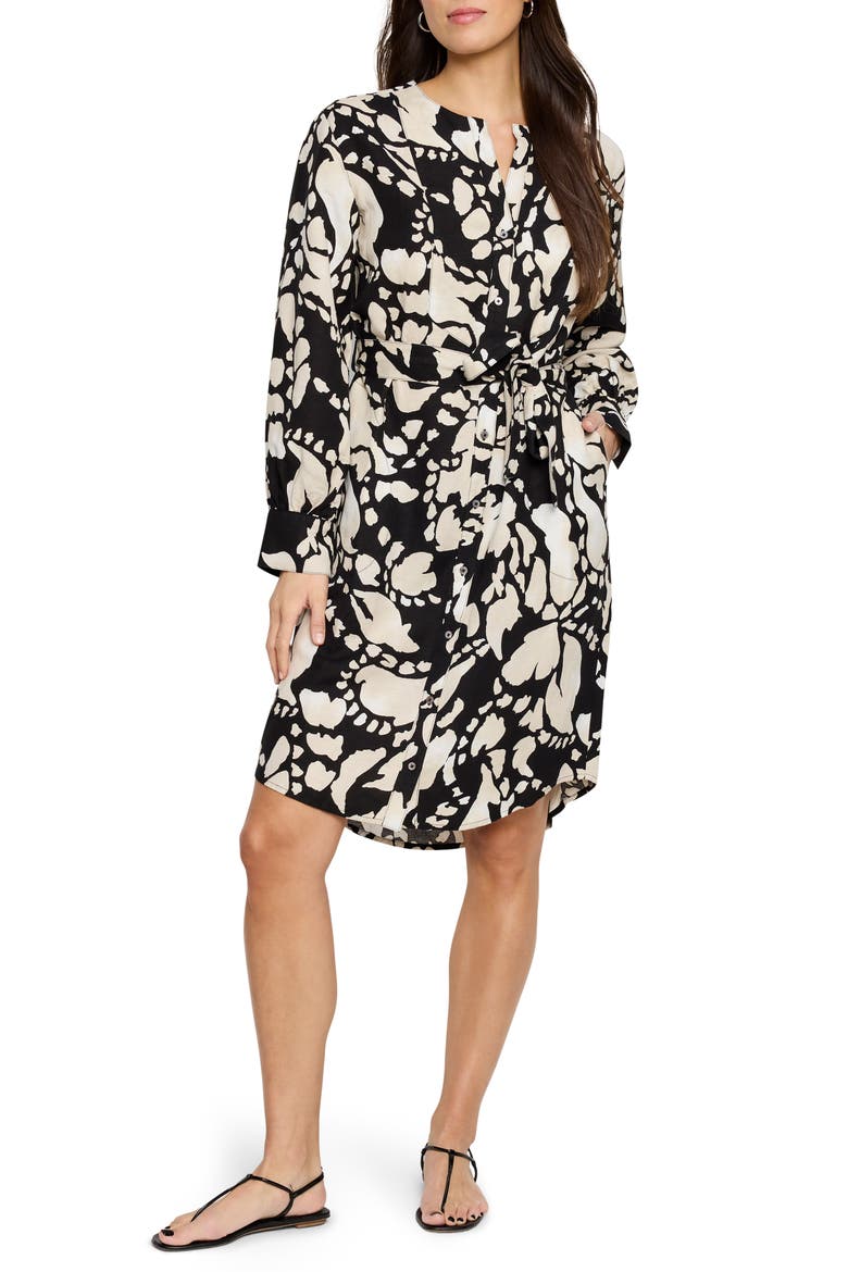 Evening Petal Long Sleeve Linen Blend Dress, Main, color, BLACK MULTI