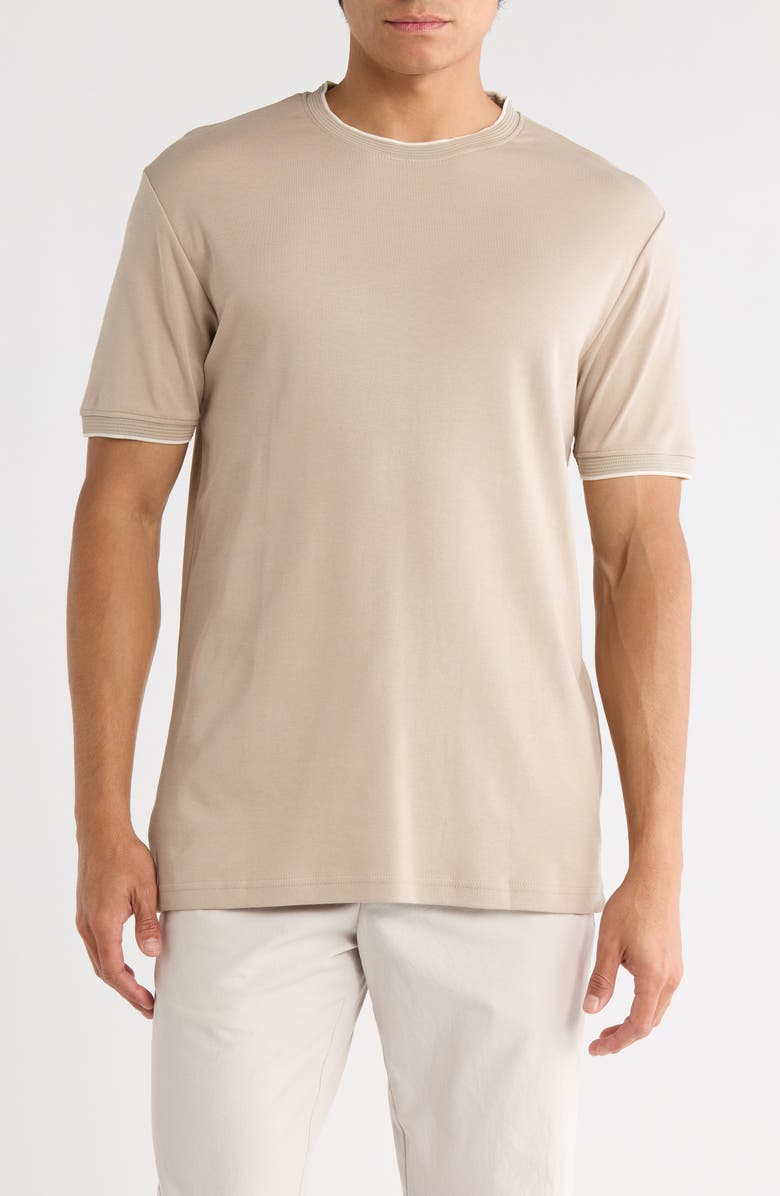 DENIM AND FLOWER Dressy Tip Crewneck T-Shirt, Main, color, Sand