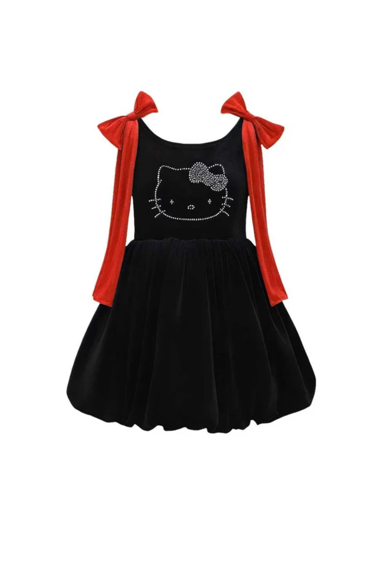 Hello Kitty® Sparkle Bow Velvet Dress, Main, color, Black