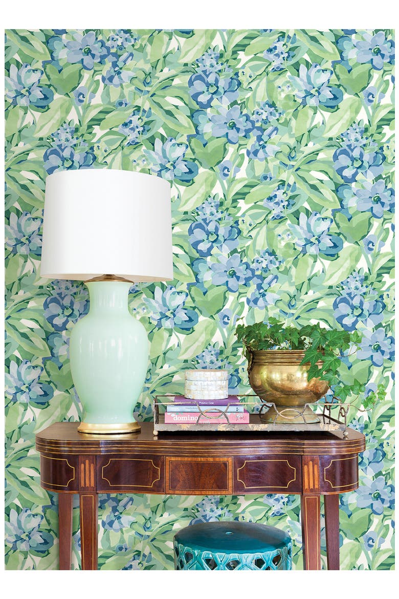 Belles Fleurs Heather Peel & Stick Wallpaper, Alternate, color, GREEN
