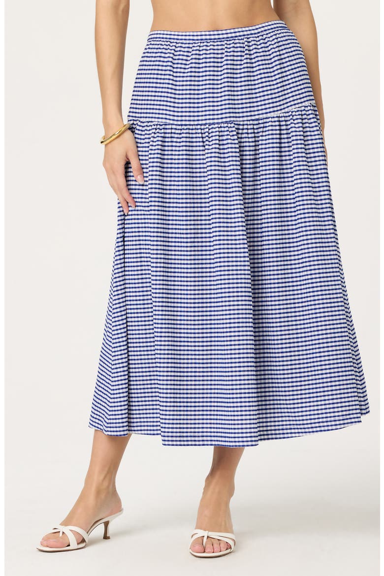 Drop Waist Cotton Blend Skirt, Alternate, color, BLUE GINGHAM