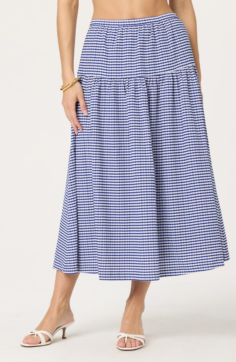 ASTR the Label Drop Waist Cotton Blend Skirt, Alternate, color, Blue Gingham