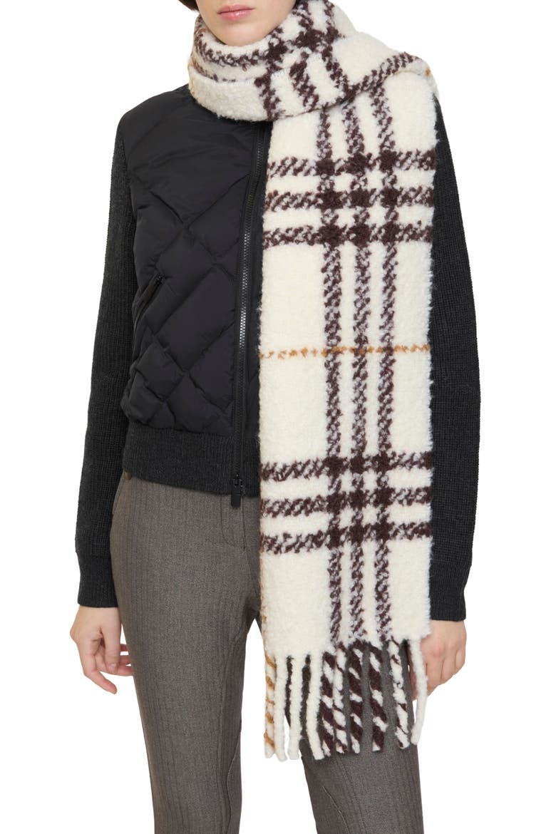 Check Alpaca & Wool Blend Bouclé Fringe Scarf, Main, color, PEBBLE WHITE
