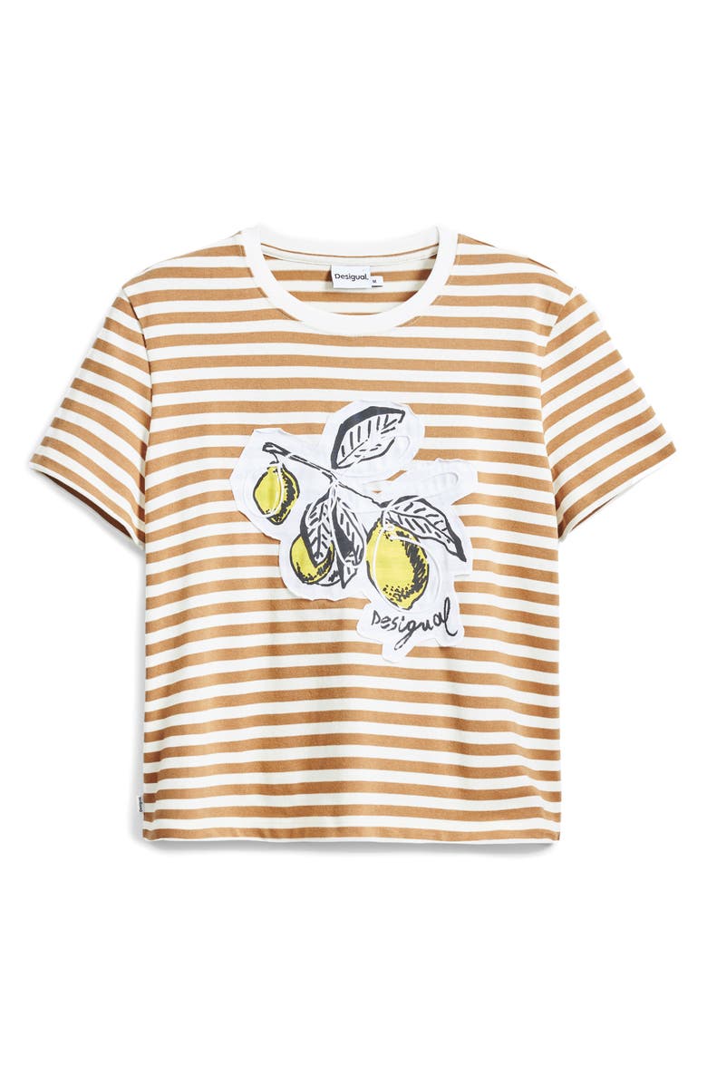 Desigual Stripe Lemon Appliqué Cotton Graphic T-Shirt, Alternate, color, 