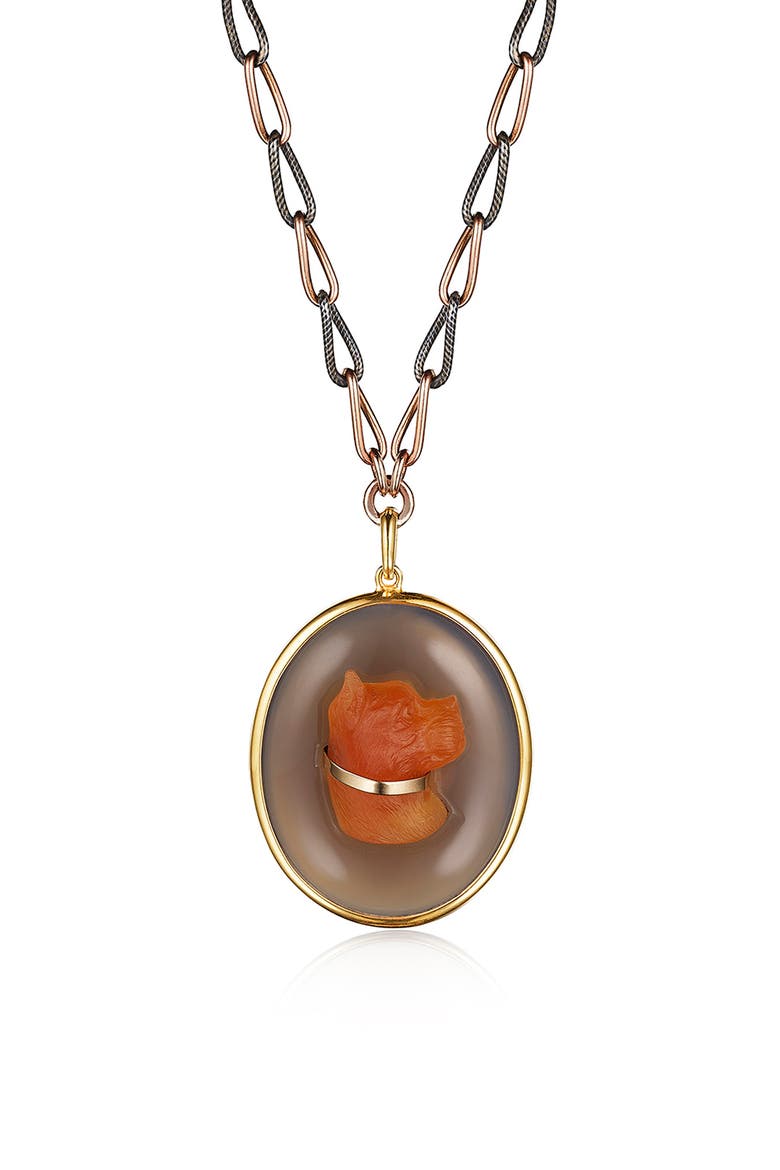 Dog Cameo Pendant Necklace, Main, color, GOLD/ BROWN/ ORANGE
