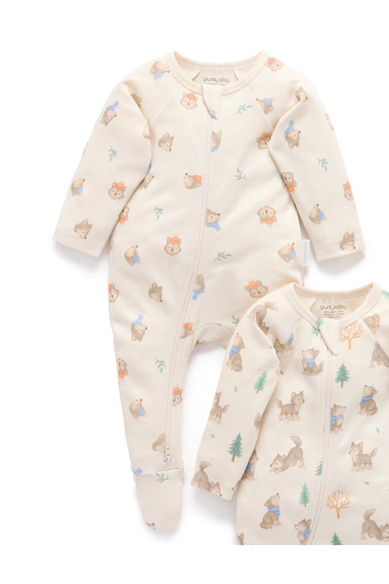 2 Pack Printed Zip Footie Boys, Alternate, color, Wolf Cub Print