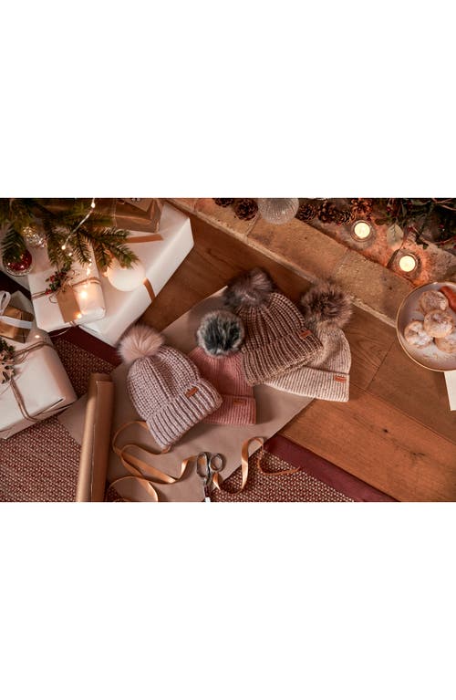 Barbour Saltburn Knit Beanie With Faux Fur Pom In Brown