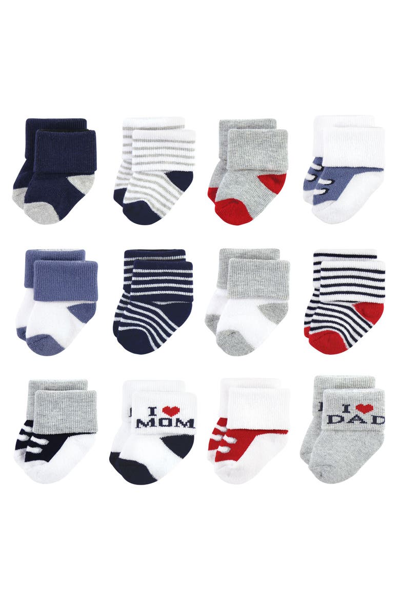 12Pk Terry Socks, Main, color, Mom Dad Boy Navy Red