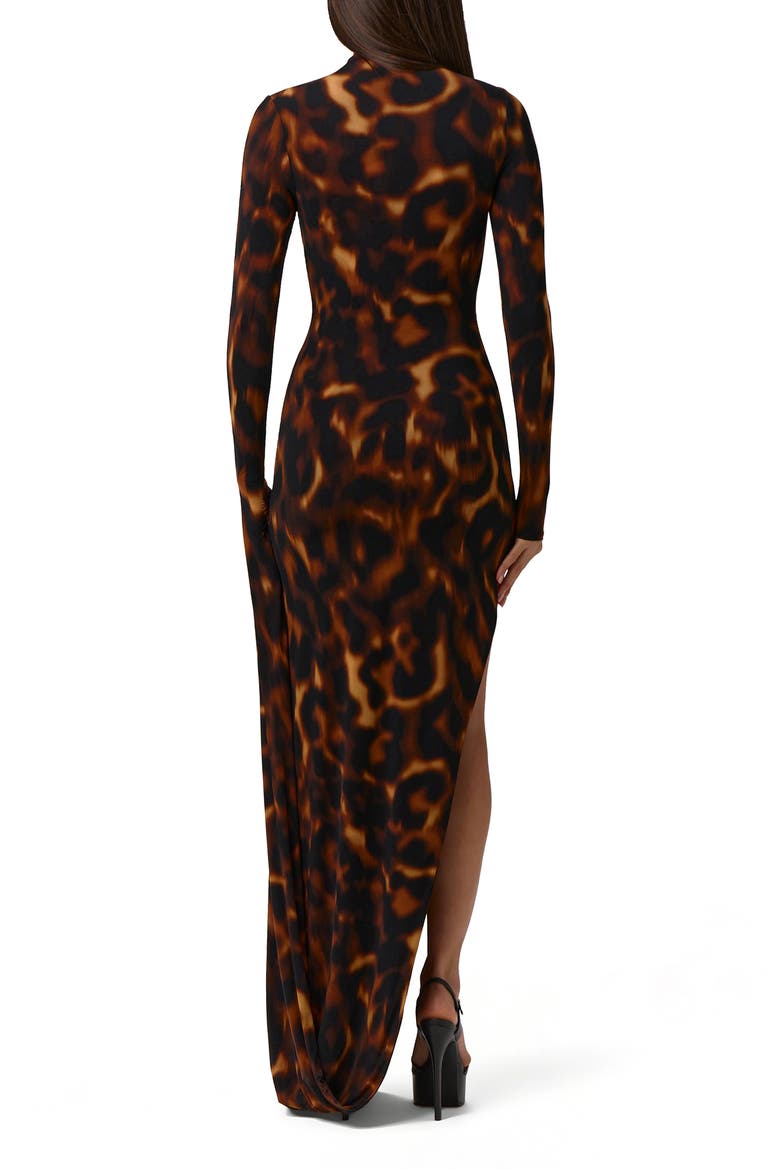 Draped Long Sleeve Maxi Dress, Alternate, color, TORTOISE