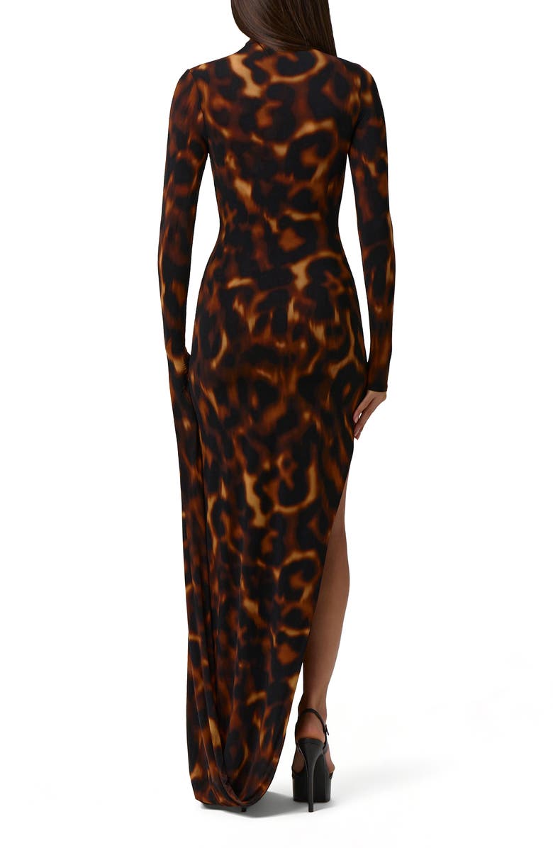 Naked Wardrobe Draped Long Sleeve Maxi Dress, Alternate, color, Tortoise