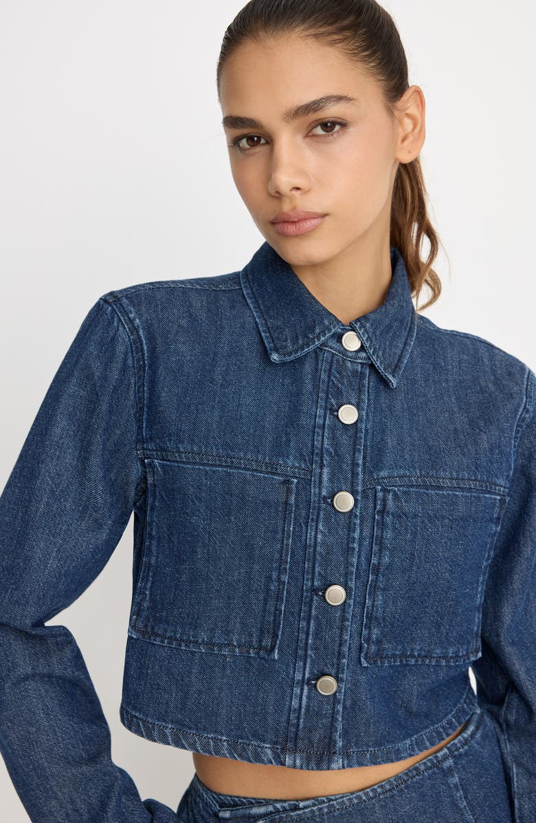 Good American Cropped Denim Jacket, Alternate, color, Indigo1187