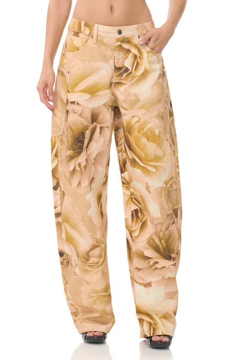 Bexley Floral Barrel Leg Jeans (Gold Rose Print)