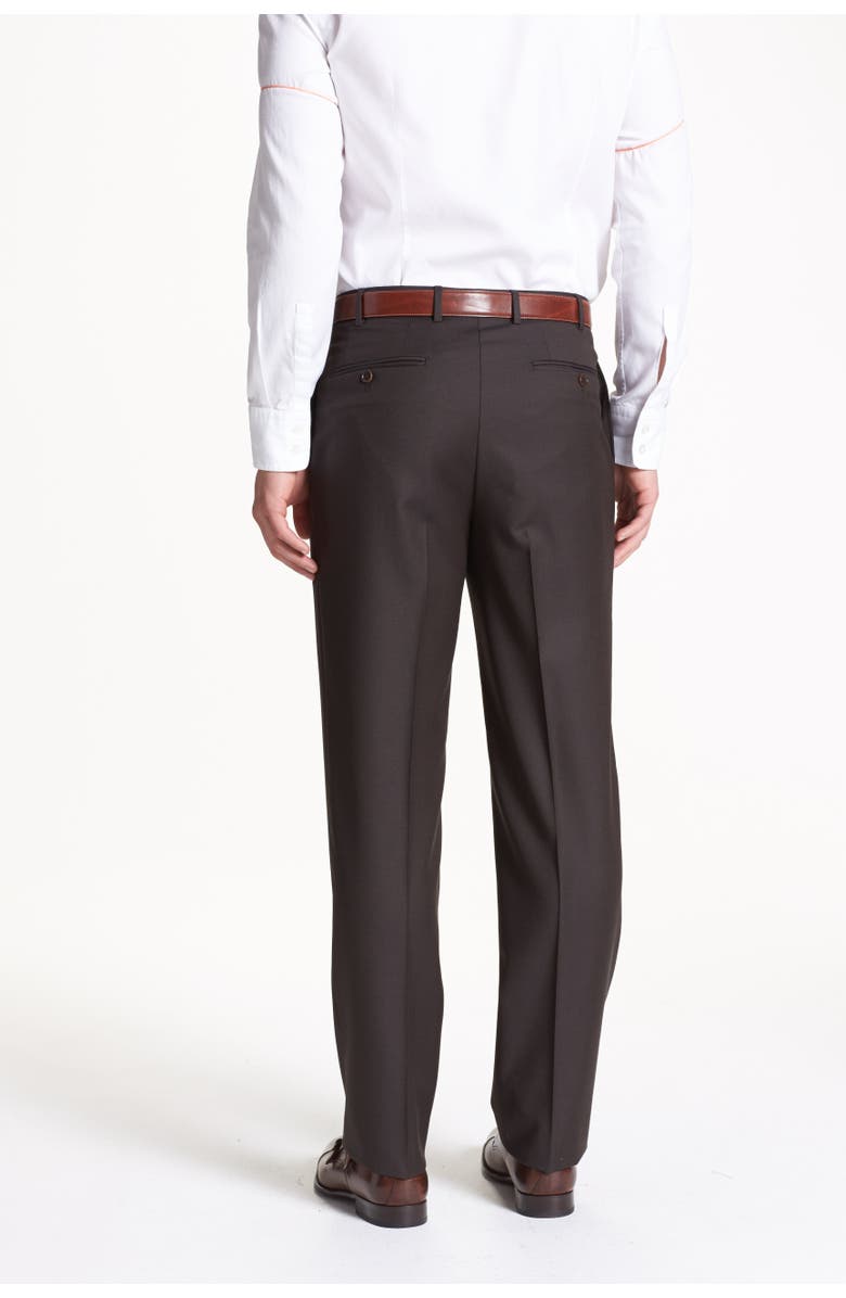Canali Flat Front Solid Wool Trousers, Alternate, color, Dark Brown