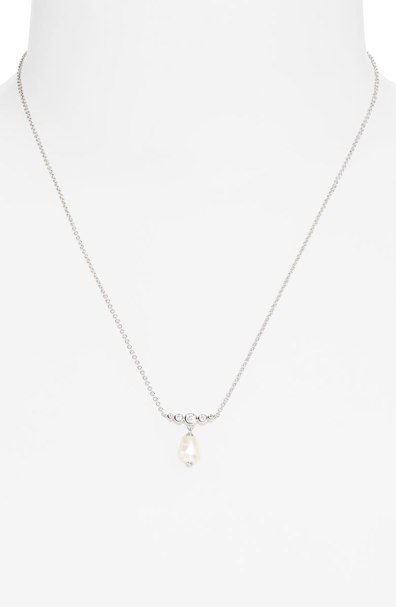 Nadri Siren Pearl Drop Necklace, Alternate, color, Rhodium