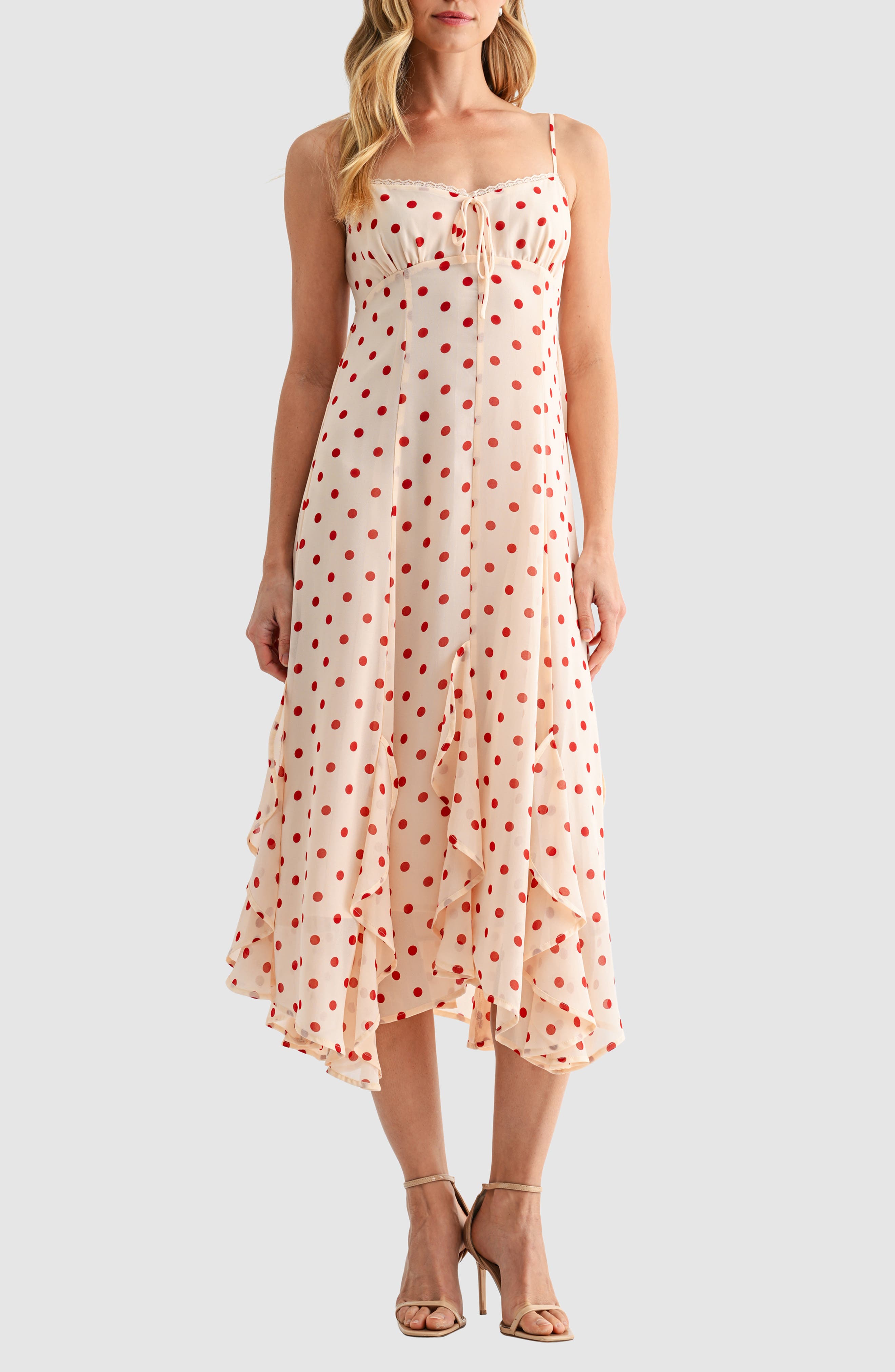 Lush Ruffle Handkerchief Hem Midi Dress