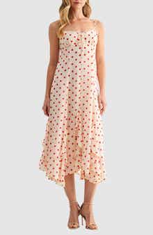 Lush Ruffle Handkerchief Hem Midi Dress