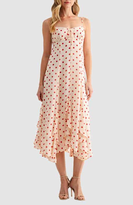 Lush Ruffle Handkerchief Hem Midi Dress