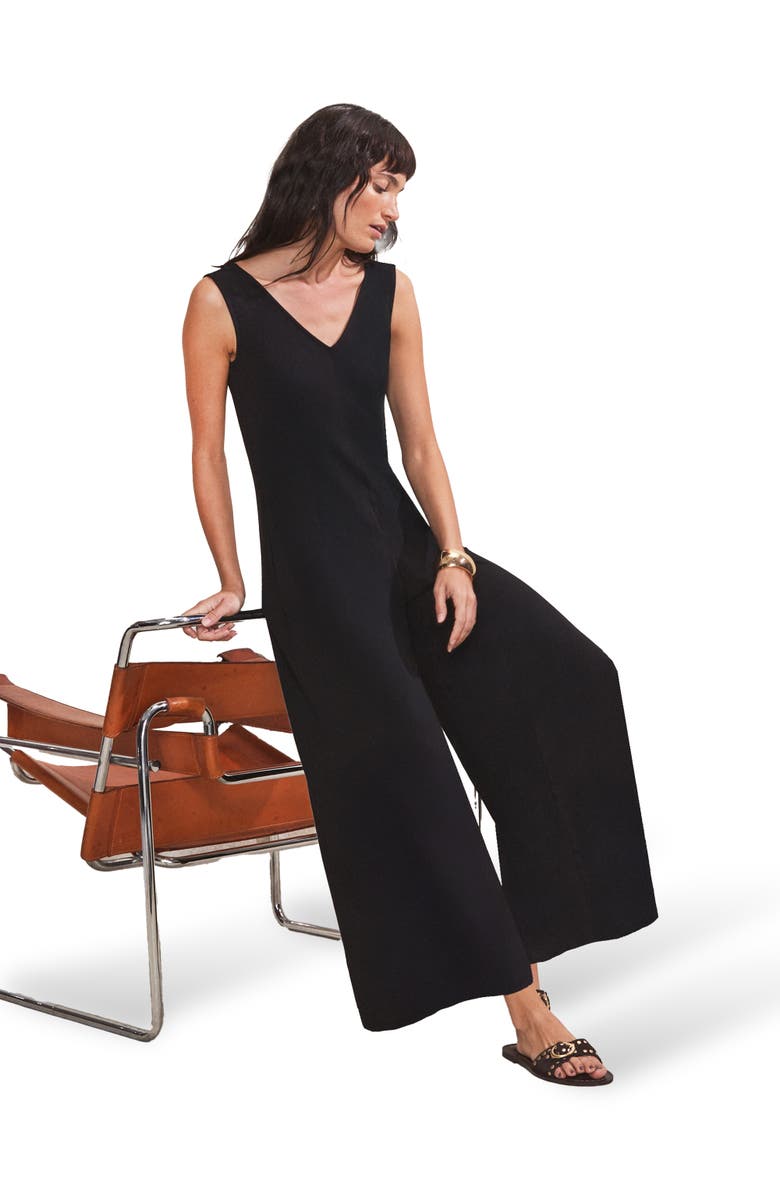 Ro&Zo Jersey Sleeveless V-Neck Jumpsuit, Alternate, color, Black