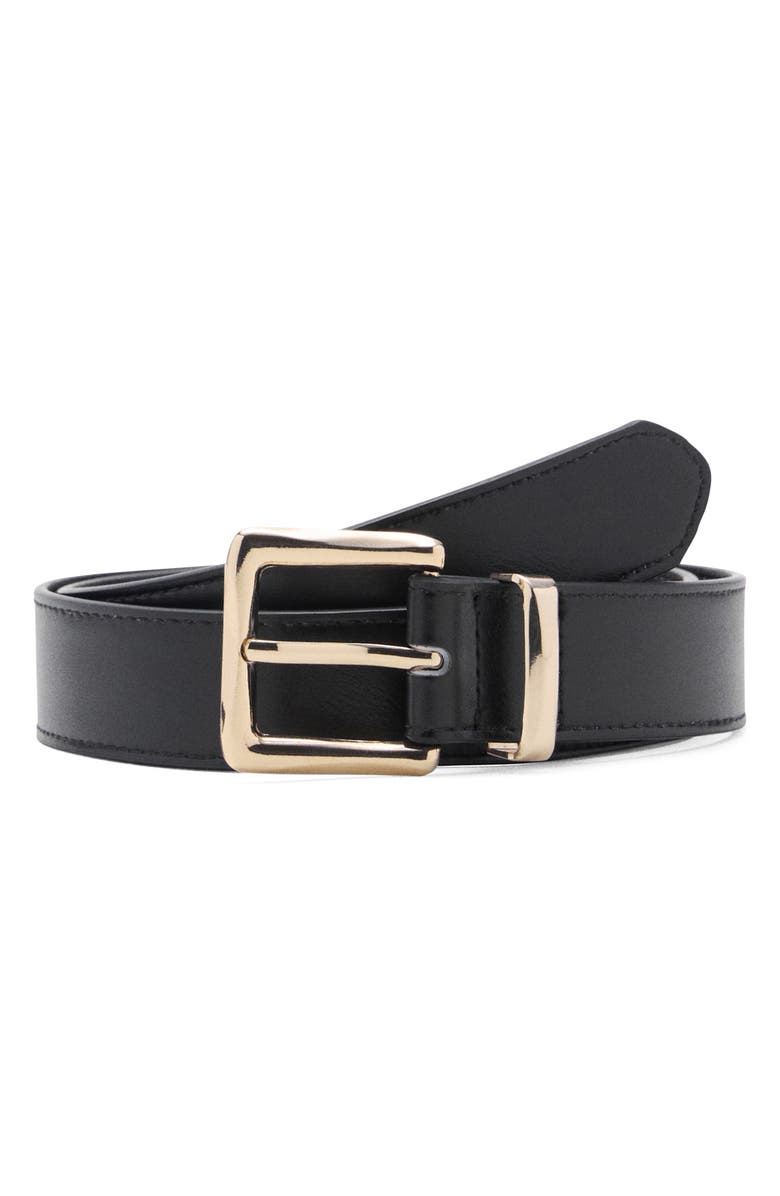 MANGO Stitched Square Buckle Belt, Main, color, Black