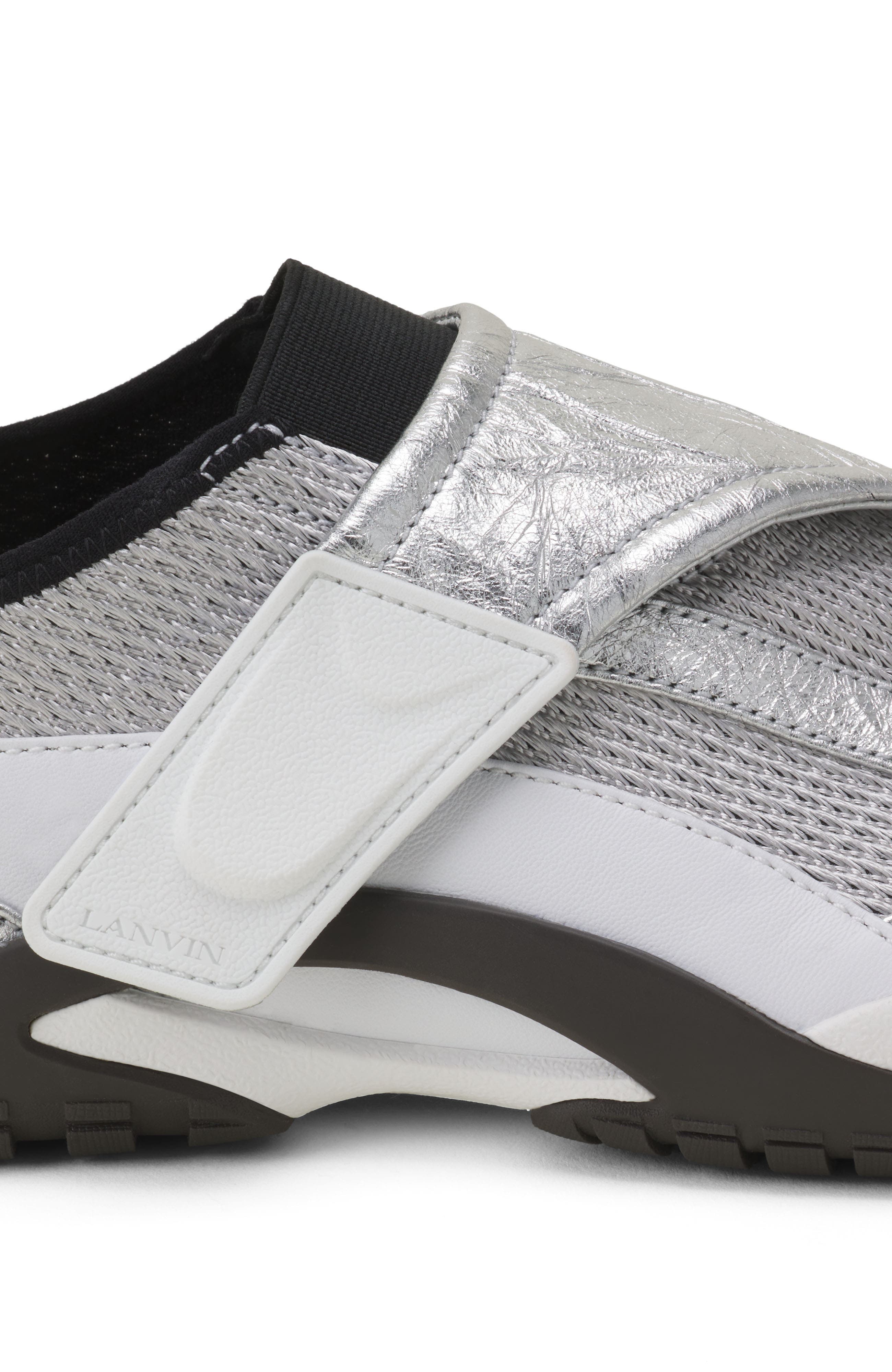 Lanvin Lnv1 Sneakers In Crinkled Metallic Leather, Alternate, color, Black/Silver