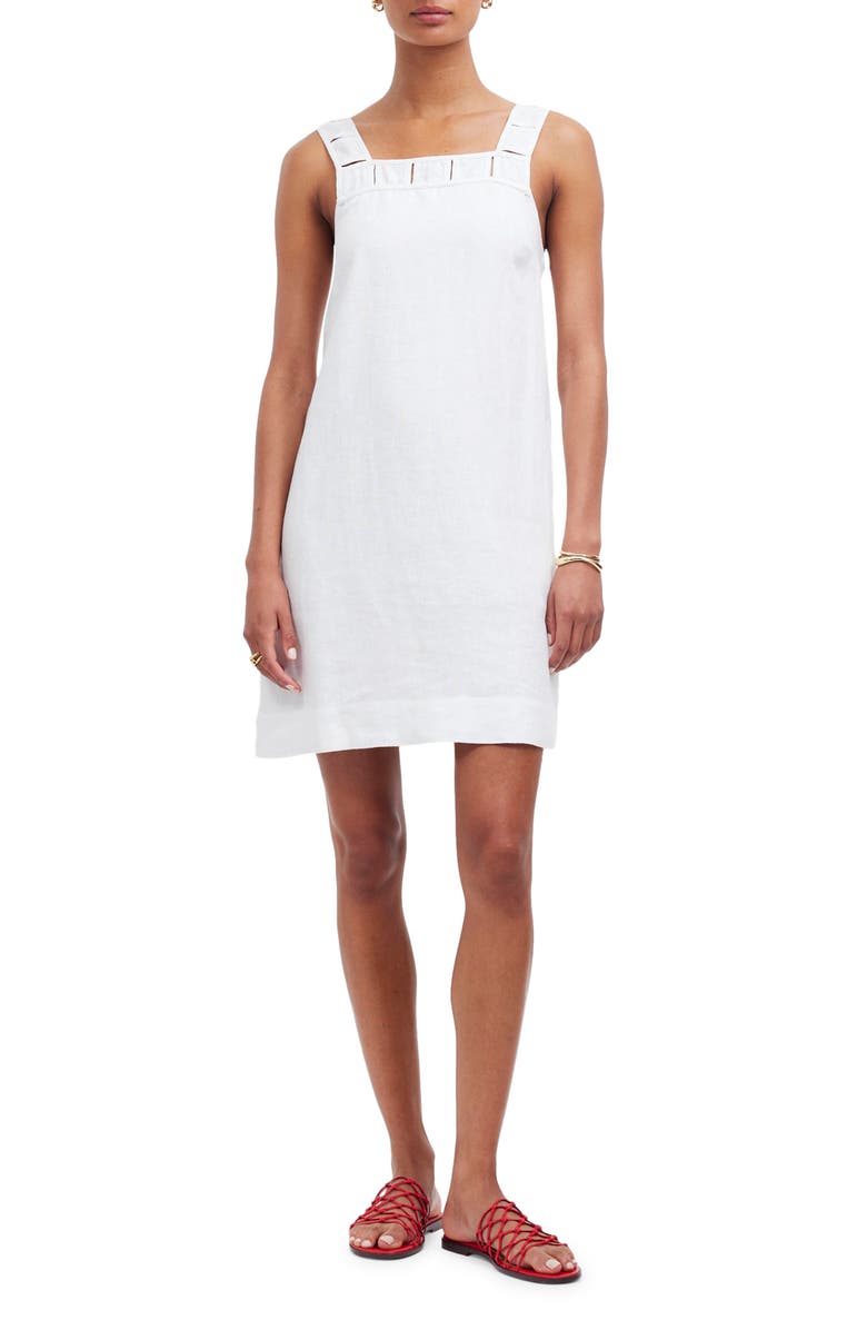 Madewell Taped Cutwork Tank Linen Minidress, Main, color, Eyelet White