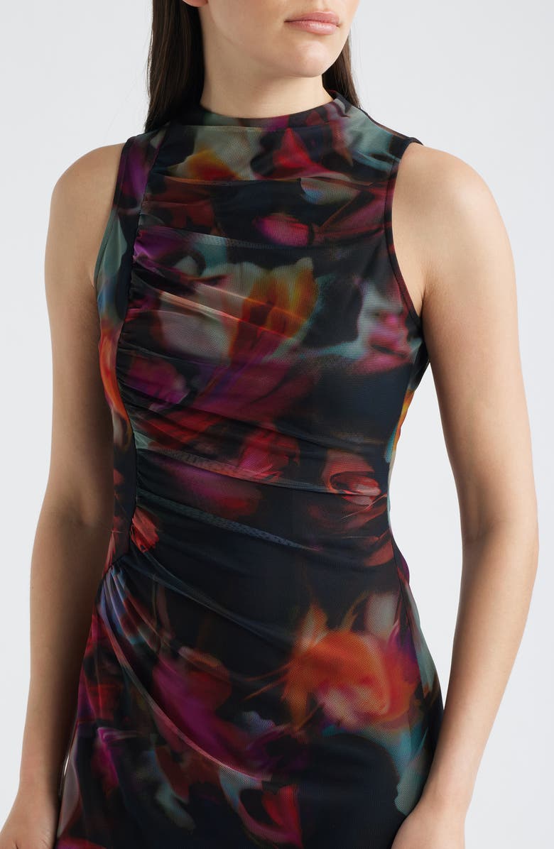 Vince Camuto Ruched Floral Print Cocktail Dress, Alternate, color, Black Multi