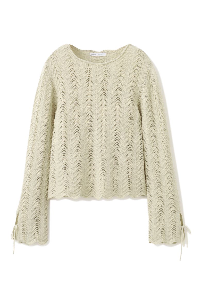 Mixed Open Stitch Long Sleeve Cotton Sweater, Alternate, color, SAND