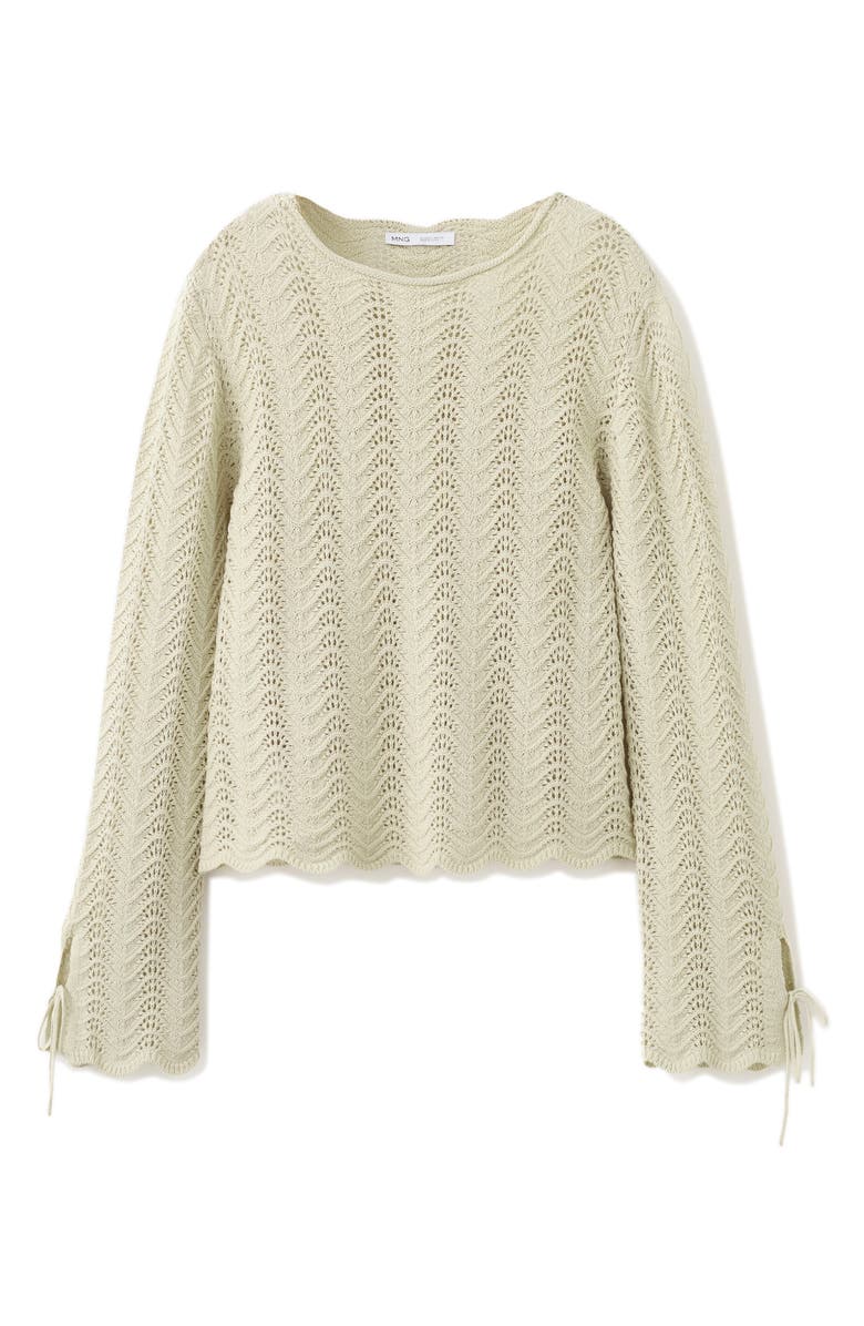 MANGO Mixed Open Stitch Long Sleeve Cotton Sweater, Alternate, color, Sand