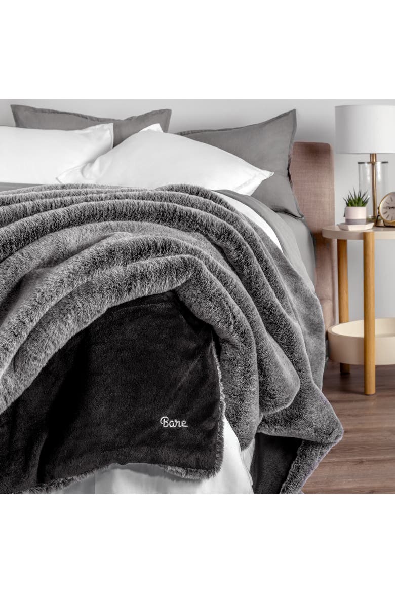 Faux Fur Throw  Blanket, Alternate, color, Variegated Grey