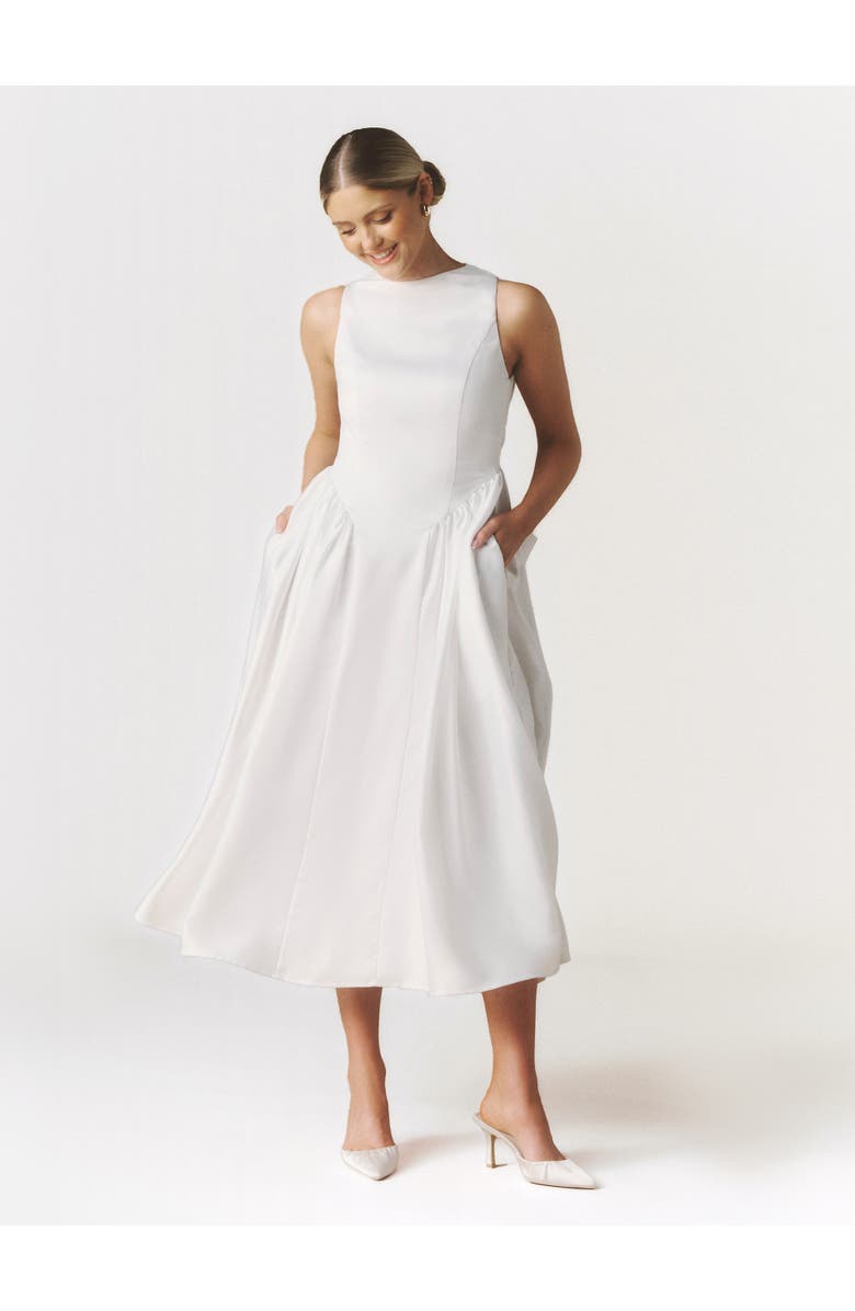 Six Stories Penelope Bow Back Midi Dress, Main, color, White