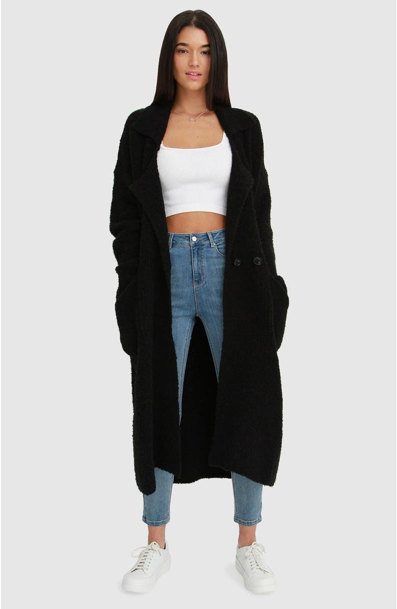 Belle & Bloom Born To Run Sustainable Sweater Coat, Alternate, color, Black