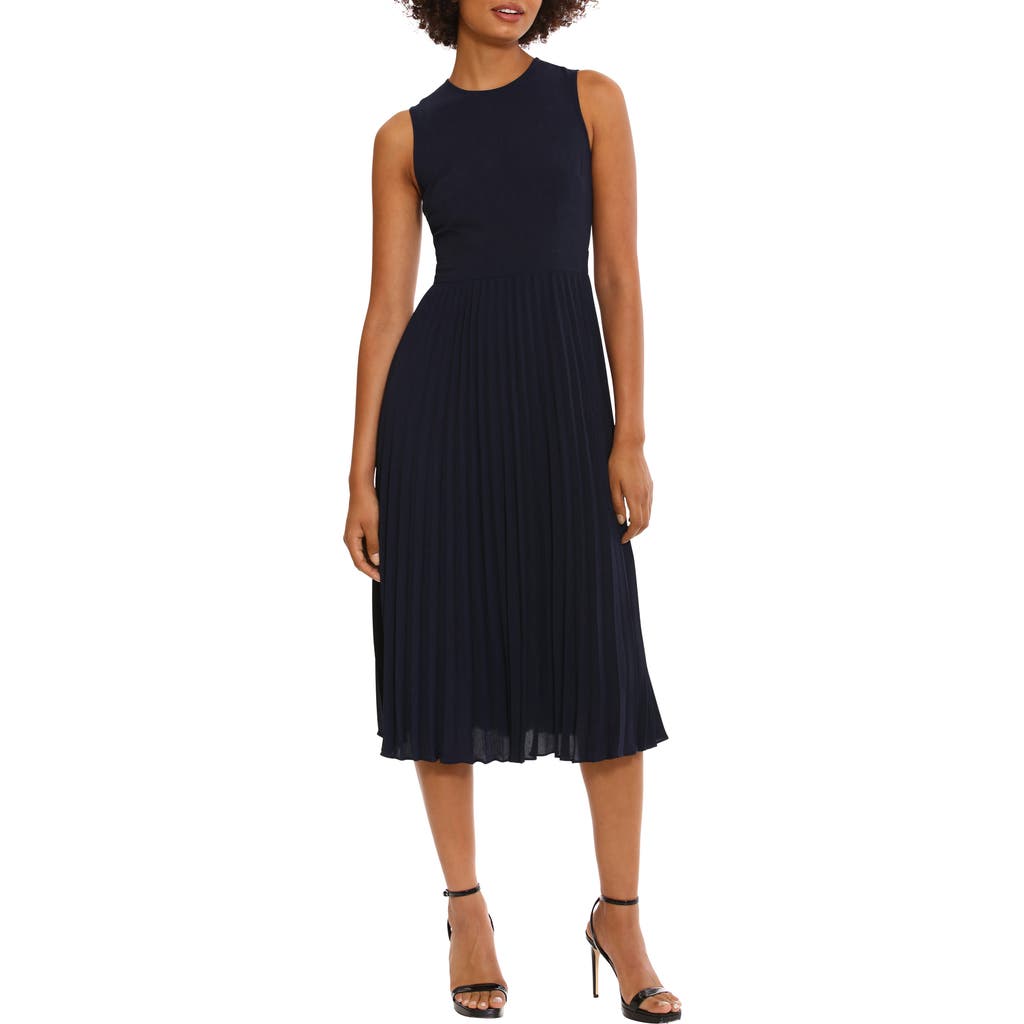 Donna Morgan For Maggy Pleated A-line Midi Dress In Navy Blazer