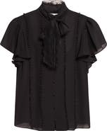 Cinq à Sept Virelle Lace Trim Tie Neck Top