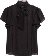 Cinq à Sept Virelle Lace Trim Tie Neck Top
