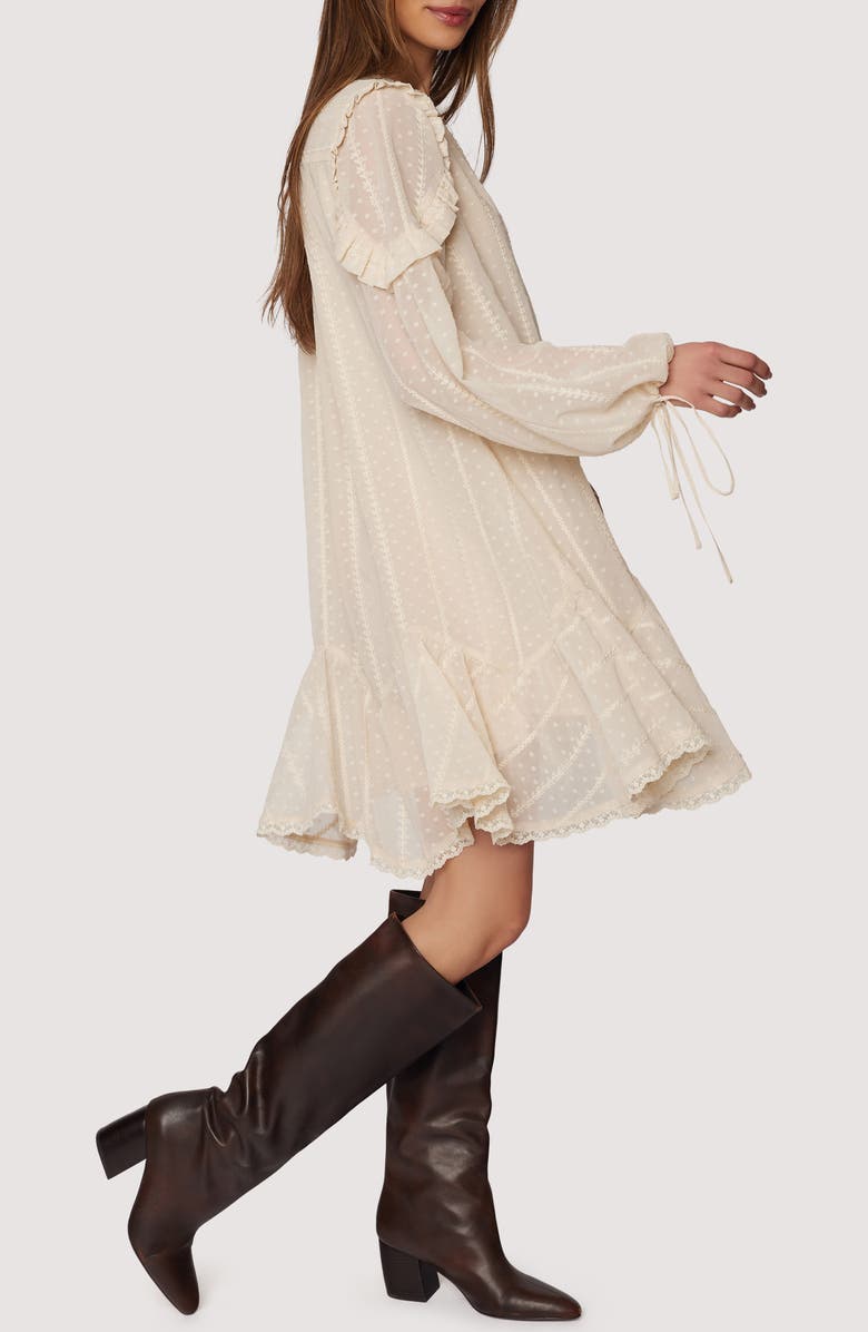 Lost + Wander Poetry in Bloom Embroidered Long Sleeve Trapeze Minidress, Alternate, color, Cream
