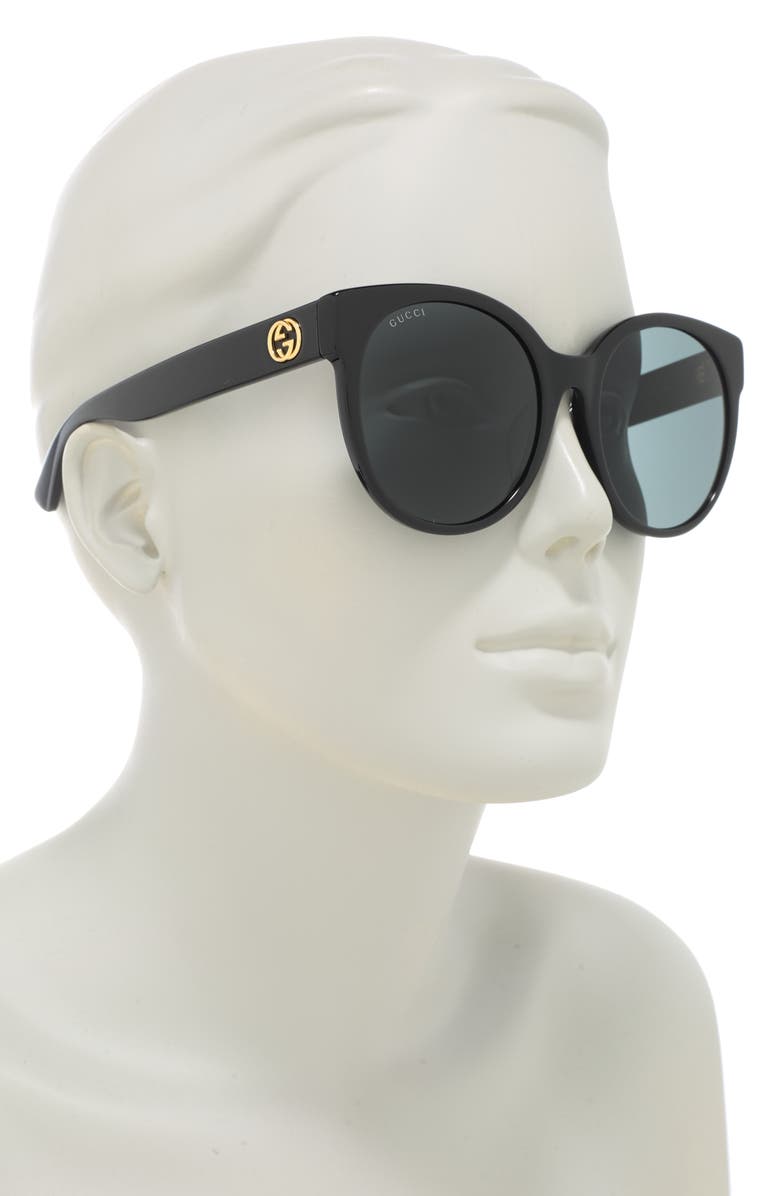 Gucci 56mm Round Sunglasses, Alternate, color, Black Black Grey