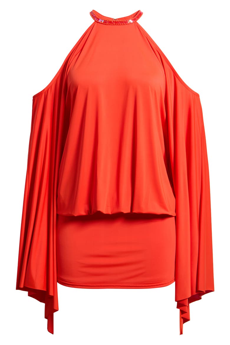 Beaded Halter Batwing Minidress, Main, color, ORANGE