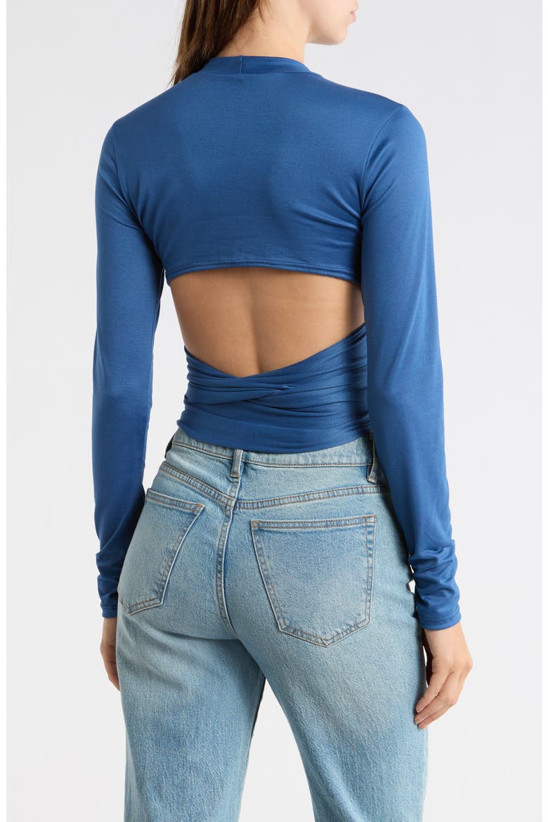 Wrap Front Long Sleeve Top, Alternate, color, LYONS BLUE SLUB