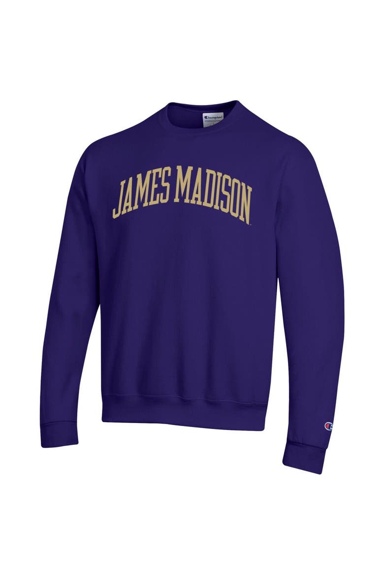 Men's Champion  Purple James Madison Dukes Basic Arch Fleece Pullover Sweatshirt, Alternate, color, Purple