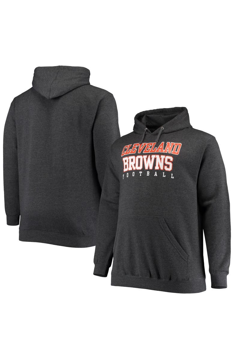 FANATICS Men's Fanatics Branded Heathered Charcoal Cleveland Browns Big & Tall Practice Pullover Hoodie, Main, color, 