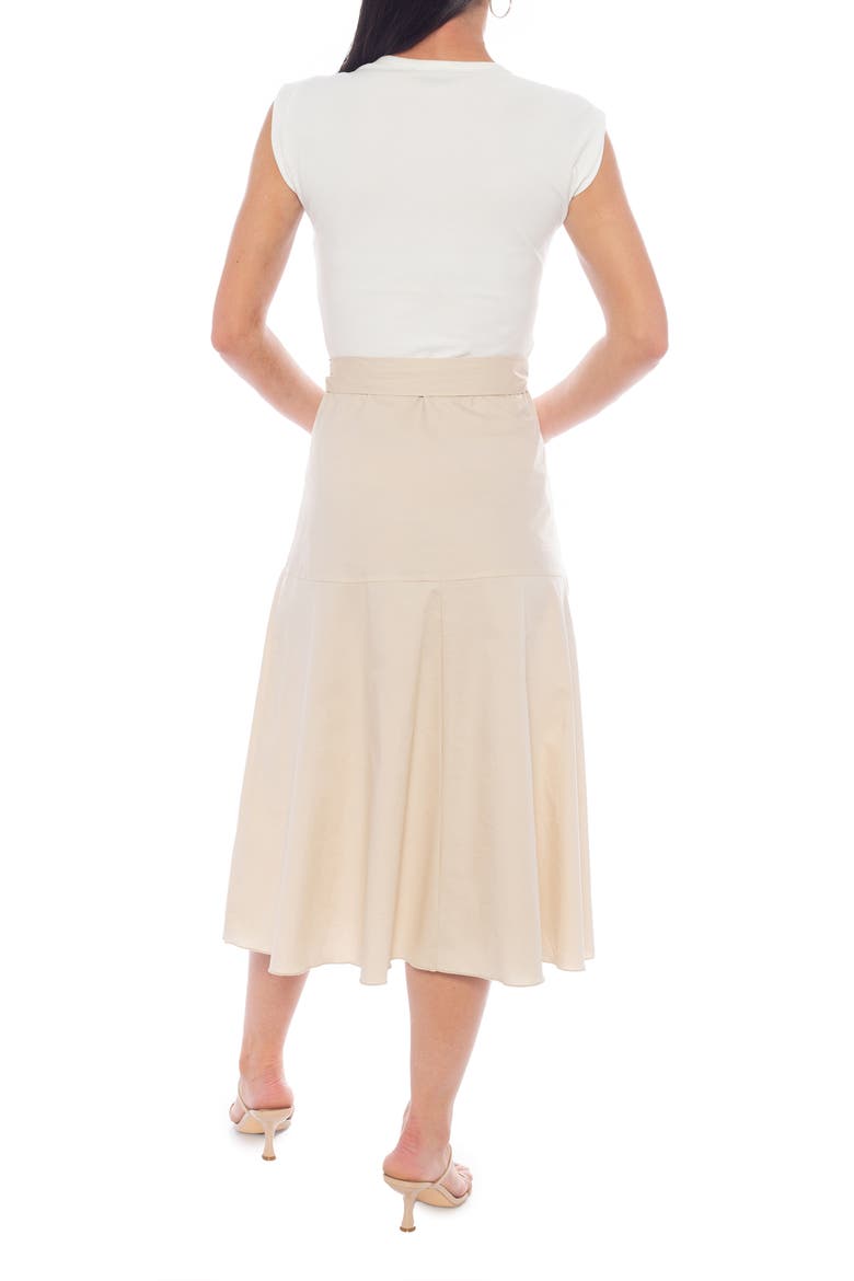 Cap Sleeve Midi Dress, Alternate, color, TAN/ WHITE