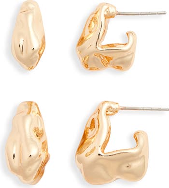 Set of 2 Molten Squared Huggie Hoop Earrings