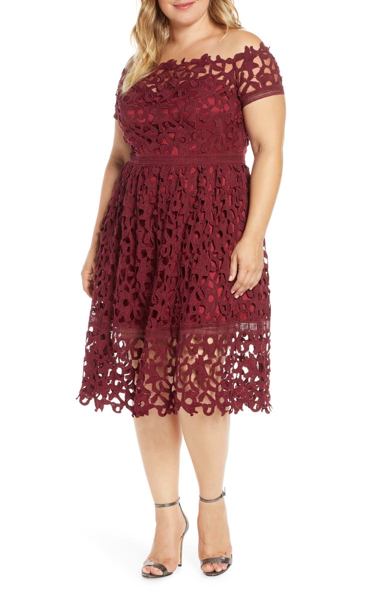 Chi Chi London Curve Lizana Off the Shoulder Lace Cocktail Dress, Main, color, 