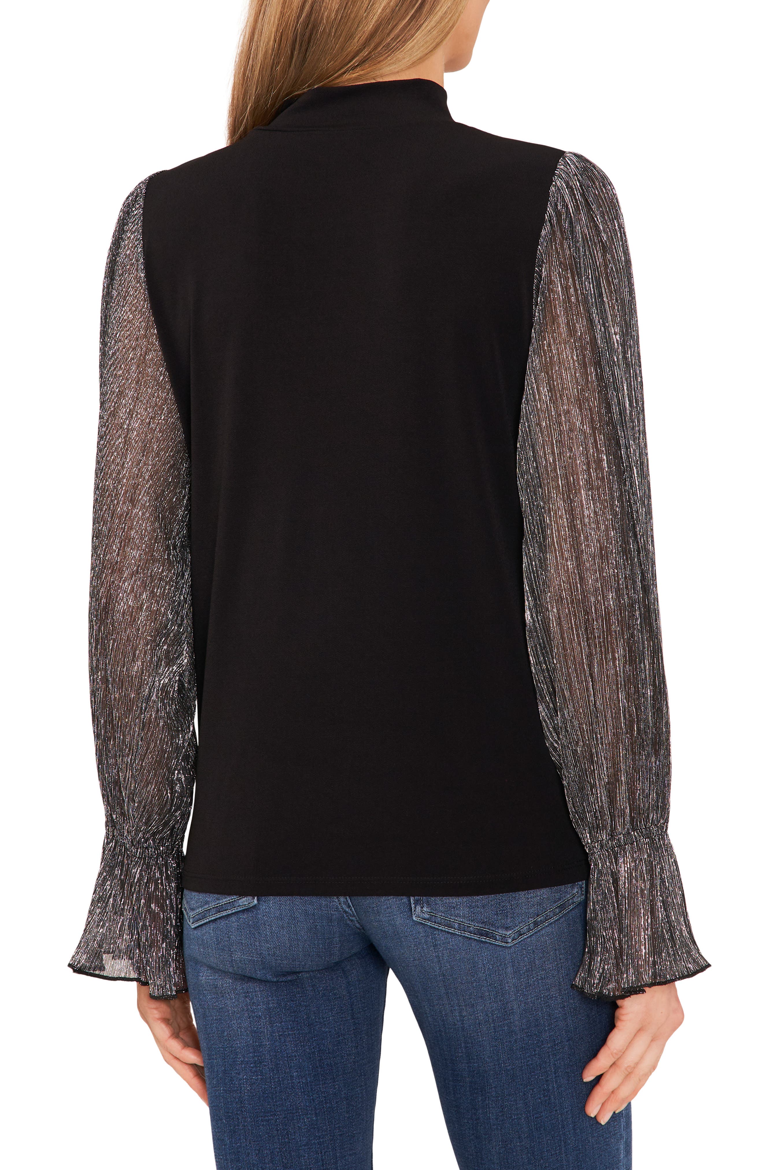 Metallic Sleeve Stretch Crepe Top - image 2