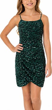 Zunie Kids' Ruched Sequin Velvet Party Dress