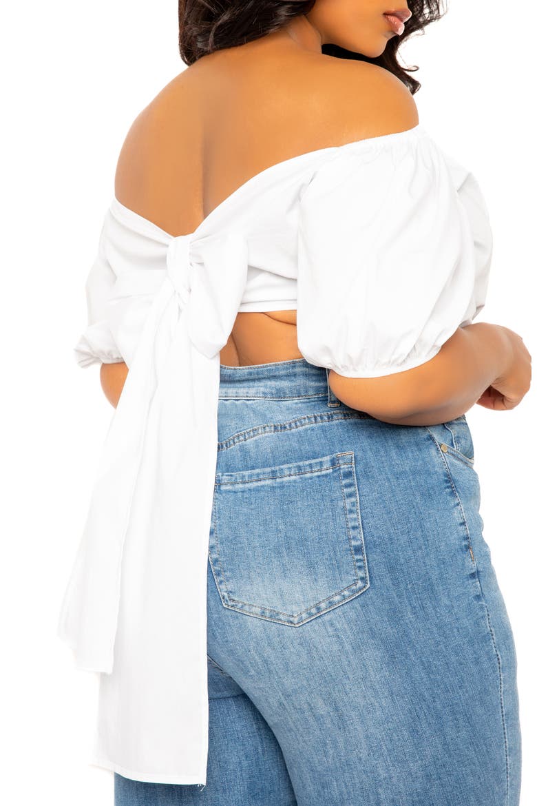 Off the Shoulder Bow Back Crop Top, Alternate, color, WHITE