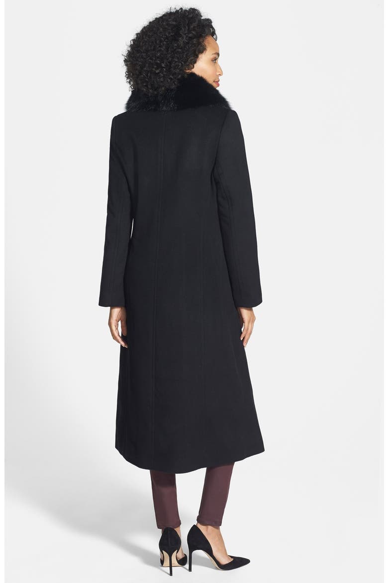 Genuine Fox Fur Collar Long Wool Blend Coat, Alternate, color, BLACK